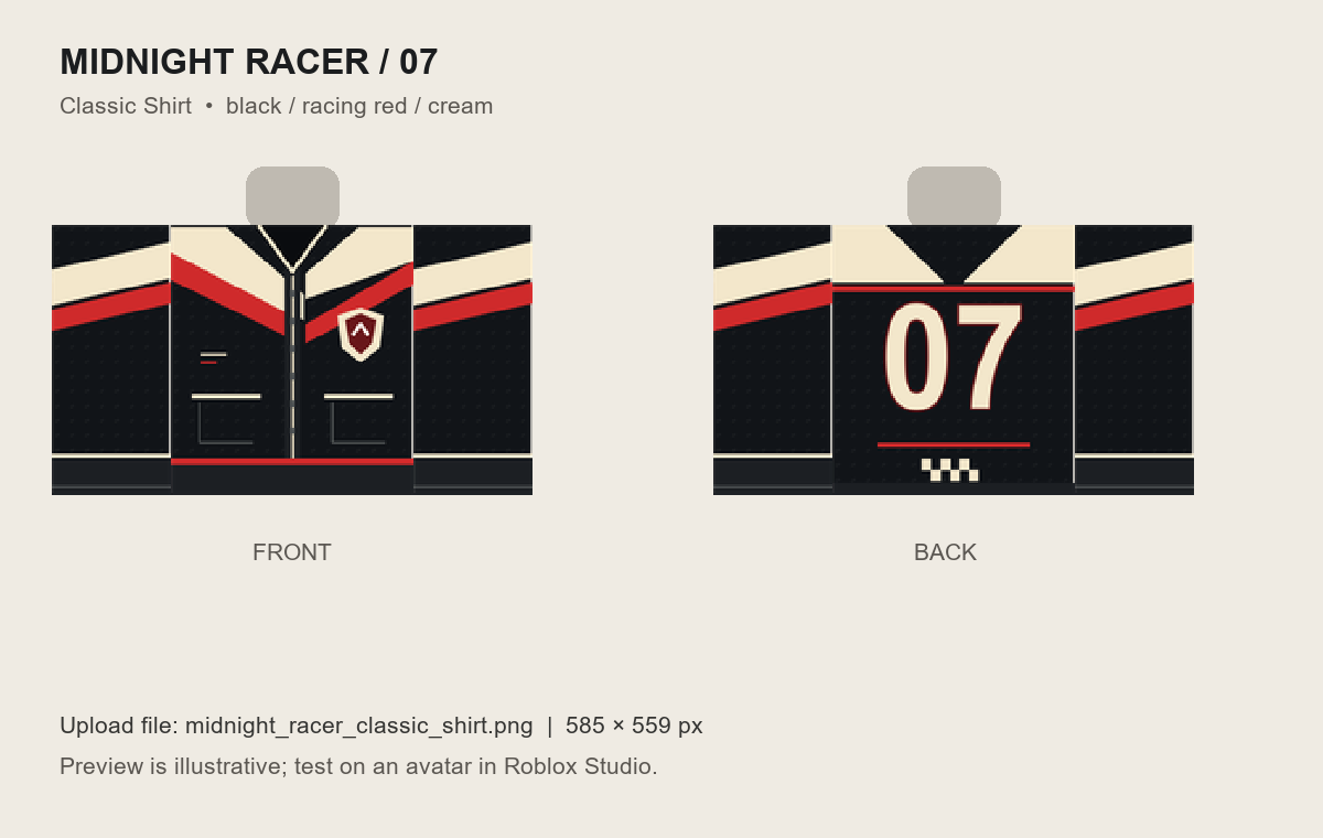 MIDNIGHT RACER outfit design preview